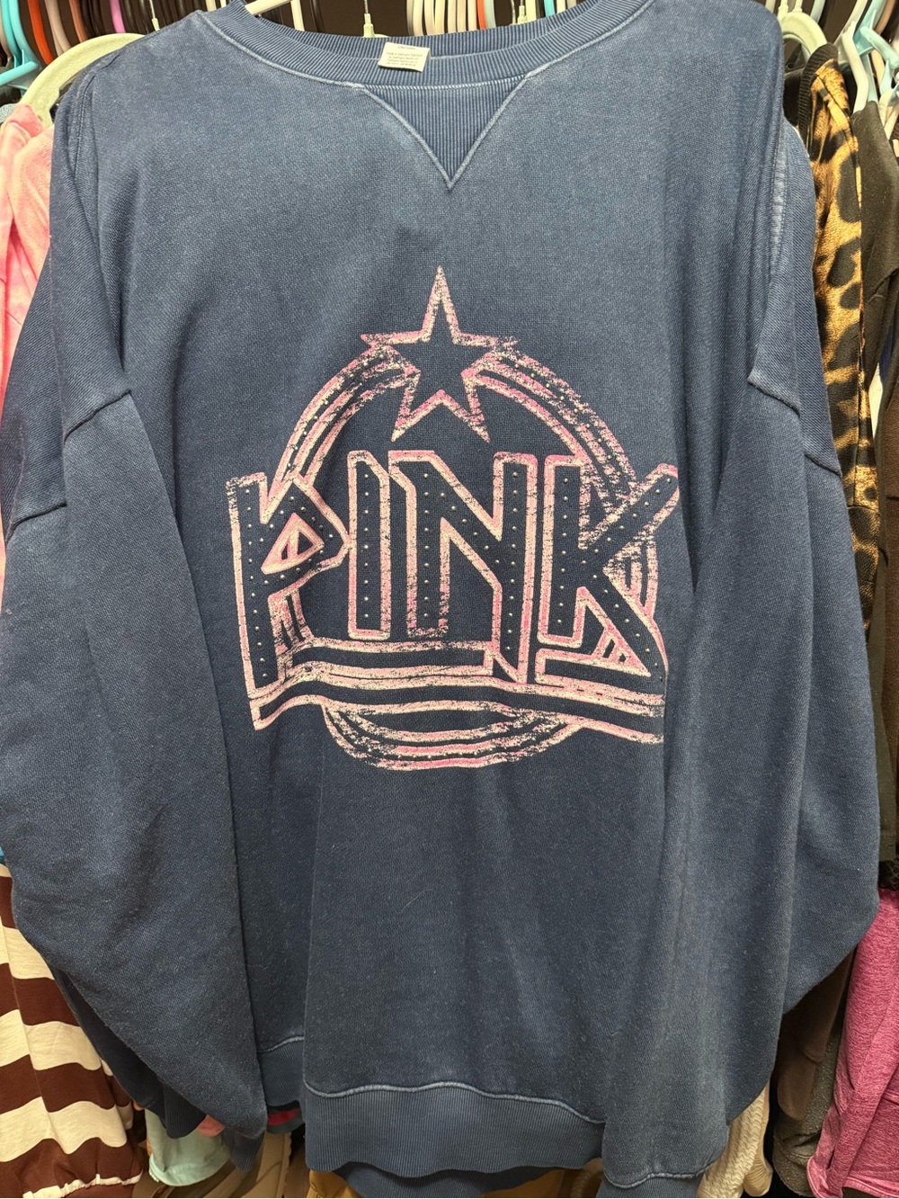 PINK Victoria's Secret Navy Sweatshirt with Pink Logo Star Graphic